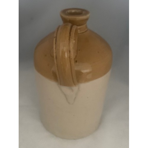 40 - Stoneware two tone flagon, with black transfer 'A.Sheppard Guernsey' quarter gallon size 21cm high.