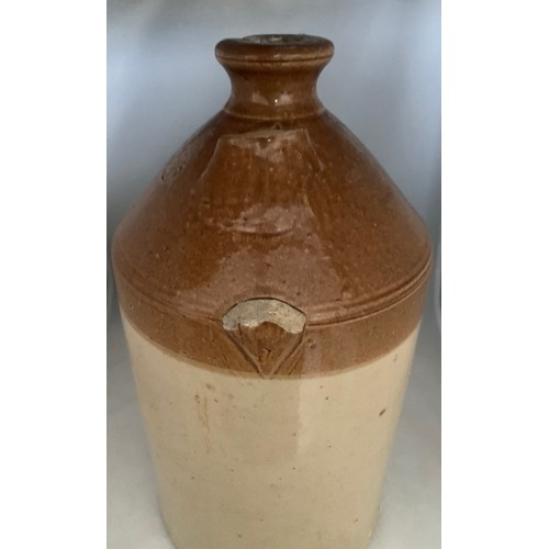 44 - * Restoration project. Stoneware two tone flagon, with pictorial black and white transfer, depicting... 