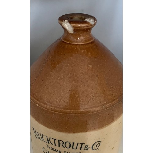 44 - * Restoration project. Stoneware two tone flagon, with pictorial black and white transfer, depicting... 