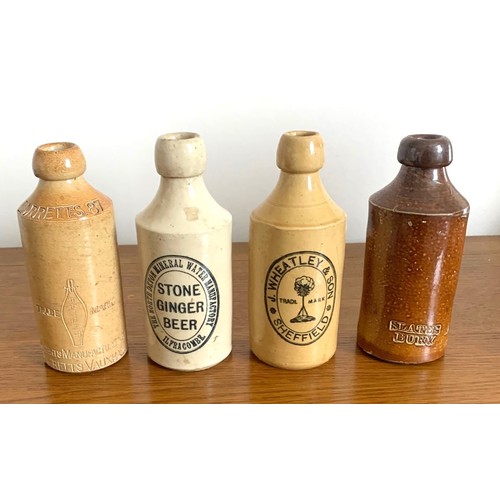 46 - Four stoneware Ginger Beer bottles, Barretts Vauxhall, North Devon Ilfracombe, J.Wheatley Sheffield ... 