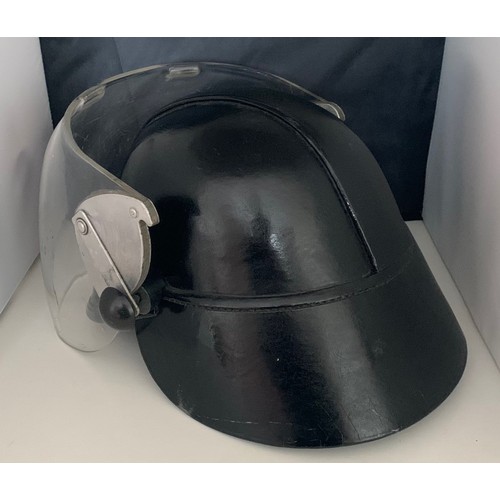 61 - Vintage leather Fireman's helmet by Jas Henry Glasgow, with Perspex face guard, original lined inter... 