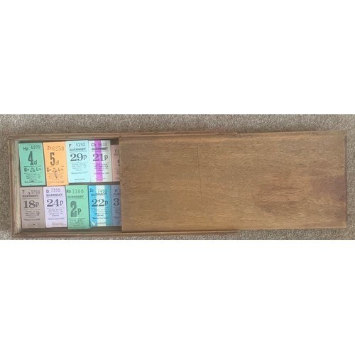 70 - A collection of Guernsey unused Bus tickets in original wooden box with sliding lid.