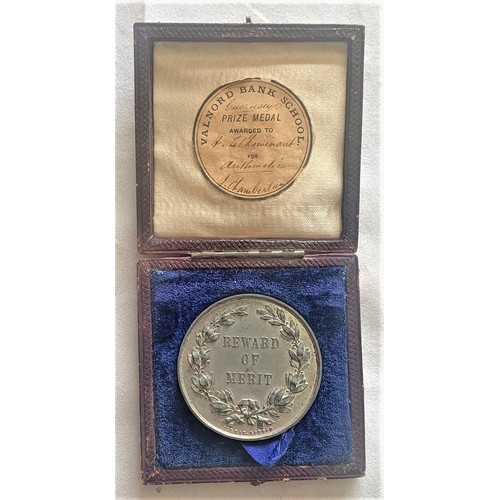 104 - REWARD OF MERIT medallion, Valnord Bank School Guernsey, presented to H.Le Cheminant for Arithmetic,... 