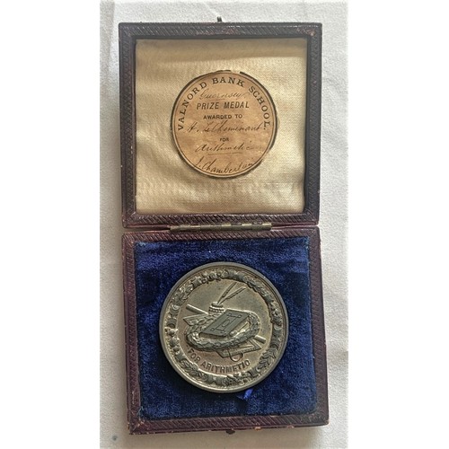 104 - REWARD OF MERIT medallion, Valnord Bank School Guernsey, presented to H.Le Cheminant for Arithmetic,... 