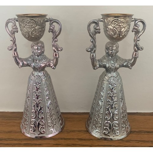 108 - Pair of 19th century European silver plated and gilt traditional Wedding or Wager cups, in the form ... 