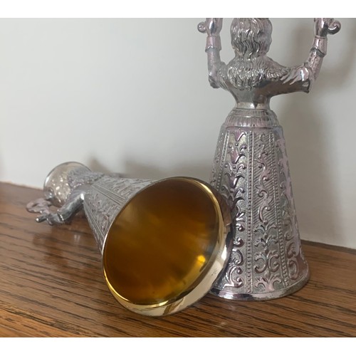 108 - Pair of 19th century European silver plated and gilt traditional Wedding or Wager cups, in the form ... 