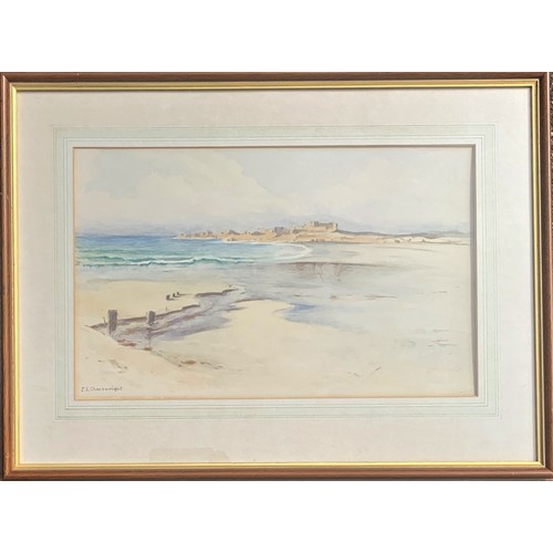 128 - Ethel Sophia Cheeswright (1874-1977) Low tide on Vazon Bay Guernsey, watercolour, signed, 28 x 45cm.