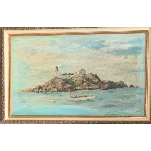 133 - E.T.Pay (20th century) The Casquets Lighthouse near Alderney, signed and dated 1929, oil on canvas, ... 