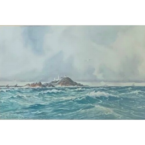 134 - After Frederick Fitzgerald (20th century) The Casquets rocks Alderney, coloured print, 18 x 28cm.