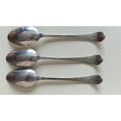 114 - Three 18th century Channel Island silver spoons, by PN (Jersey circa 1780-1790) with bright cut deco... 