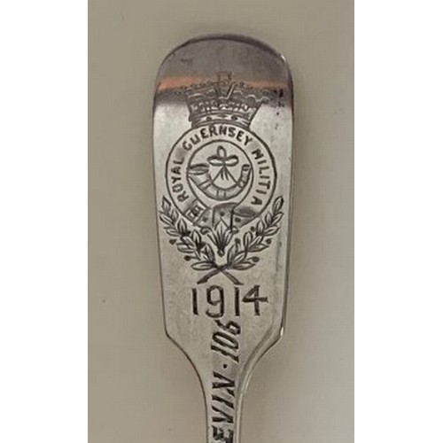 95 - Royal Guernsey Light Infantry shooting prize silver spoon, Sheffield 1913, by W.S.Savage & Co. award... 