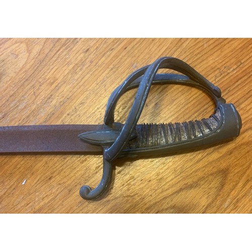 77 - A vintage Military Sabre or Cavalry Sword,  in poor condition, together with a Bayonet, both as foun... 