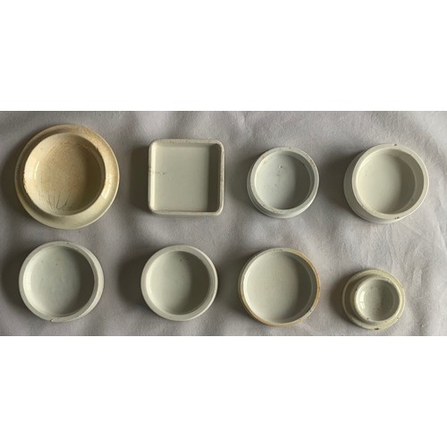 4 - Eight various ceramic pot lids including Cold Cream and Vinolia shaving soap (8).