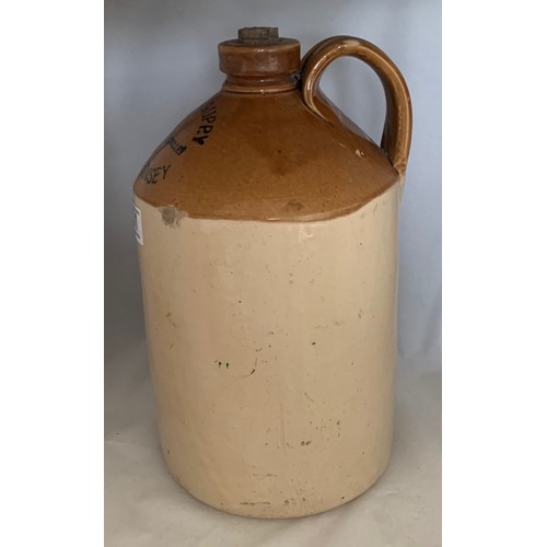 31 - Stoneware two tone flagon, with black transfer 'E. & W.Guppy Les Amballes Guernsey' one gallon size ... 