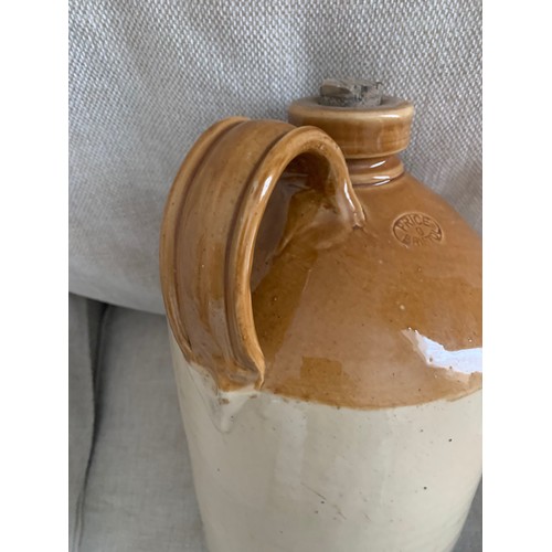 31 - Stoneware two tone flagon, with black transfer 'E. & W.Guppy Les Amballes Guernsey' one gallon size ... 