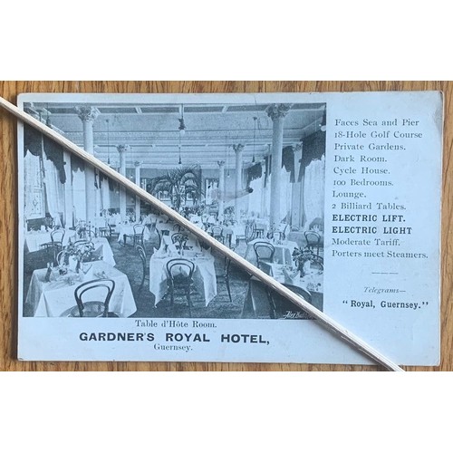 23 - Printed advertising postcard, Gardner's Royal Hotel, Guernsey, showing the dining room, circa 1910.