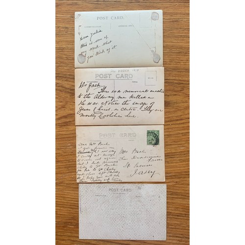 39 - Four Alderney postcards of military interest, Alderney war memorial 1914-1918 (album adhesion marks)... 