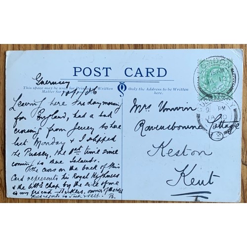 42 - Printed postcard,  Royal Yacht Hotel and Bodega Guernsey, F.Dicker Proprietor, posted January 12th 1... 