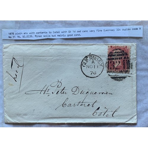 69 - 1897 envelope to Catel Guernsey with penny red stamp and 324 Duplex, with enclosed Memorandum from T... 