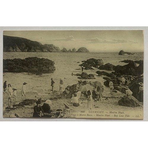 81 - Guernsey LL series postcard 160 Moulin Huet Bay at low tide, green back, posted 1913.
