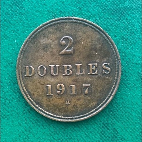 135 - Guernsey copper 2 Doubles, 1917 H, mintage only 15,000. Scarce.