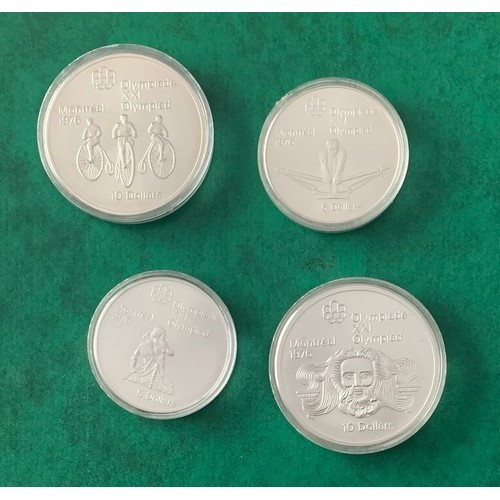 108 - Canada 1976 Olympics coins issued in silver, Two $5, Two $10, weight 4.33ox (4 coins).