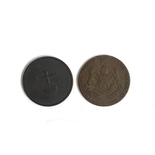 109 - Masonic RMBI Stewards Jewel, 1928 Masonic Penny, & Middlesex Masonic Halfpenny Token dated 1790 (3).