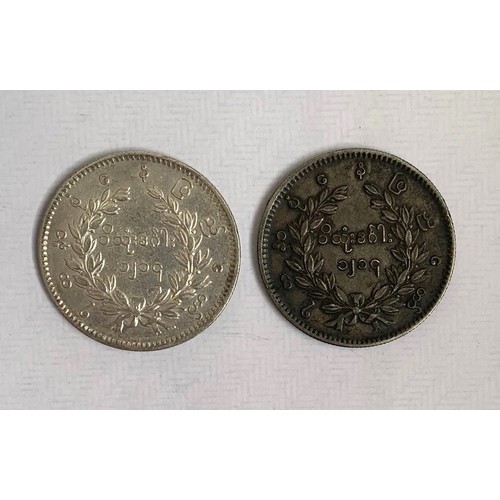 111 - Burma silver Rupees, two dated 1852.