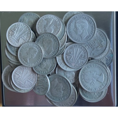 115 - Australian silver 3d & 6d coins, weight 80 grams