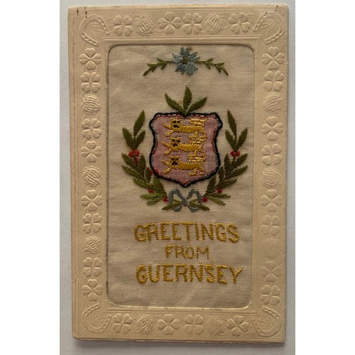 146 - Silk postcard, the Arms of Guernsey, produced as a postcard in Paris.