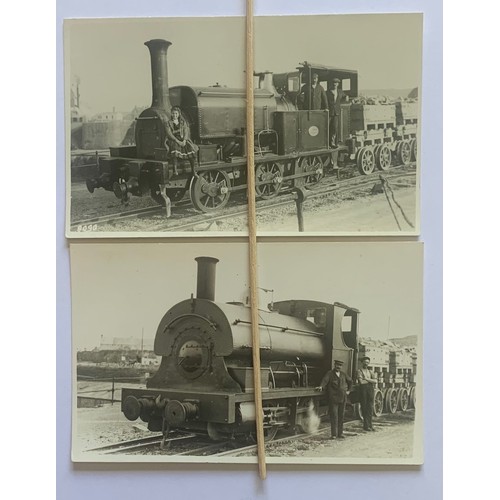 153 - Two real photographic postcards, steam trains used on the Alderney Breakwater (2).