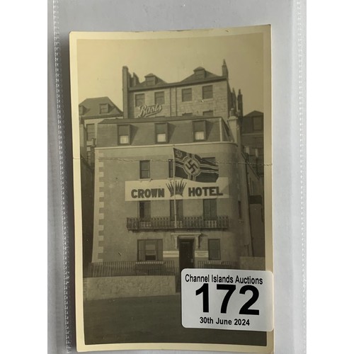 172 - WW II Guernsey under German Occupation, Norman Grut postcard, Crown Hotel Guernsey flying a Nazi fla... 