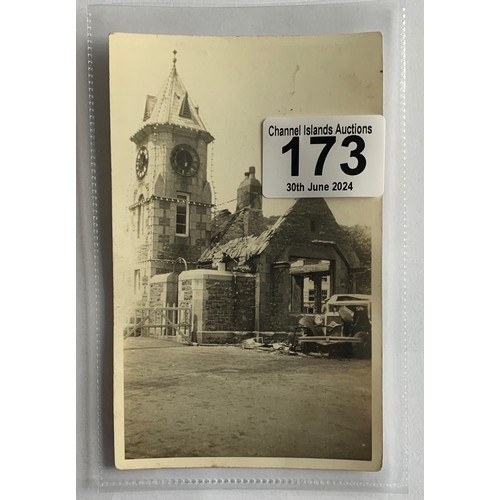 173 - WW II Guernsey under German Occupation, Norman Grut postcard, Bomb damage to Weighbridge St Peter Po... 