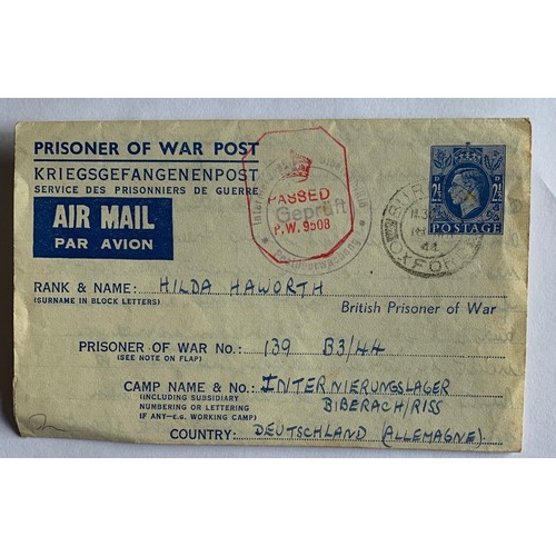 177 - KGVI 2 1/2p Prisoner Of War Post Air Letter,  Kreigsgefangpost to Biberach Internment Camp, posted M... 