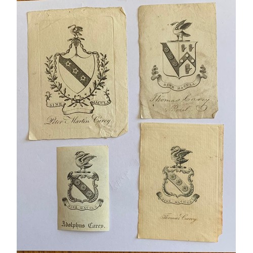 179 - Four 19th century Bookplates, Carey family of Guernsey. * See also Lot 144 - Family Tree for the Car... 