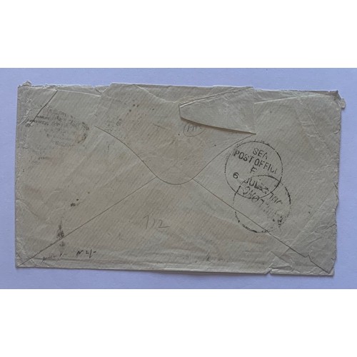 57 - Guernsey 324 Duplex on Queen Victoria 5d Stanley Gibbons 169, handstamp code A Ju 1882 on envelope t... 