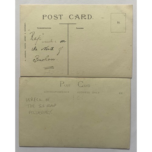 61 - Two real photographic Alderney postcards of the shipwreck of the SS Rap 18th June 1910, one by Le Co... 