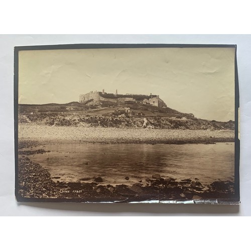 78 - Two photographs circa 1900, Dolmen on L'Ancresse Common Guernsey and Vale Castle Guernsey (2).