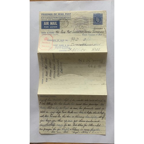 97 - KG VI 2 1/2p Prisoner Of War Post Air Letter,  Kriegsgefangenenpost to Biberach Internment Camp, pos... 