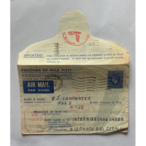 100 - KG VI 2 1/2p Prisoner Of War Post Air Letter,  Kriegsgefangenenpost to Biberach Internment Camp, pos... 
