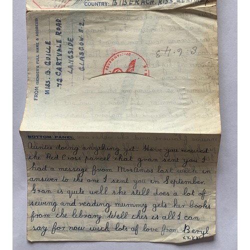 100 - KG VI 2 1/2p Prisoner Of War Post Air Letter,  Kriegsgefangenenpost to Biberach Internment Camp, pos... 