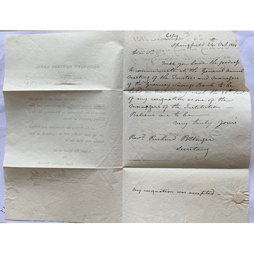 130 - Guernsey Savings Bank, 1831 letter giving notice of AGM sent to Thomas William Gosselin.
Mr Gosselin... 