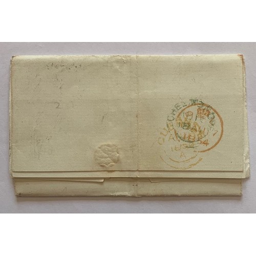 139 - 1854 Envelope to Guernsey from Chelmsford with QV 1d red cancelled with barred oval, the back with C... 