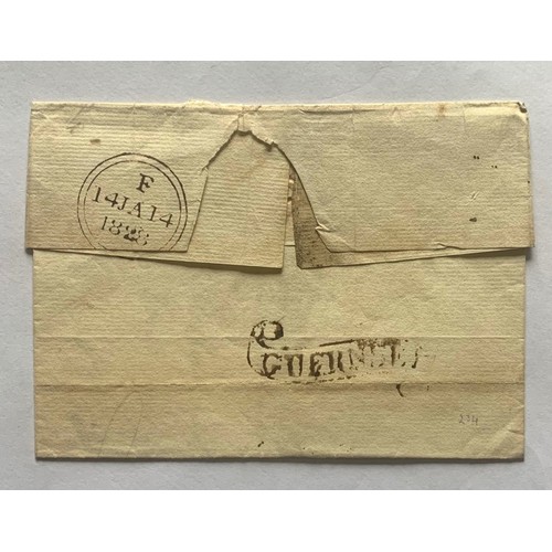 145 - 1828 letter from Guernsey to London with 2/2 ink manuscript, Guernsey scroll and double circle hands... 