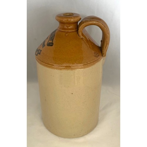 11 - A two tone stoneware flagon, with black transfer Bertin Feuillerat Caves De Bordeaux Guernsey, 26 cm... 