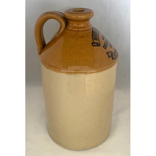 11 - A two tone stoneware flagon, with black transfer Bertin Feuillerat Caves De Bordeaux Guernsey, 26 cm... 