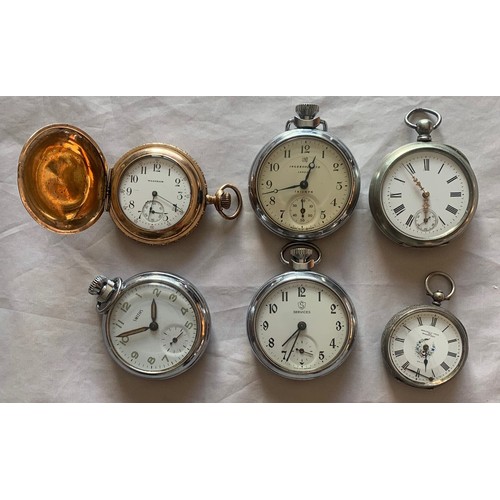 25 - Nine various pocket watches, two with English silver hallmarks, one 'Fine silver' together with six ... 