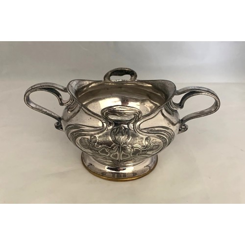 41 - WMF - Art Nouveau twin handled sugar basin, 14cm wide, 7cm high.