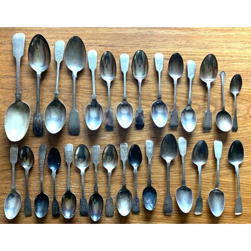 61 - A collection of thirty English silver hallmarked spoons, various Towns and Makers, weight 636 grams ... 