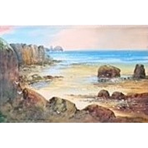 17 - T.Weston (Guernsey early 20th century) Moulin Huet Bay Guernsey, gouache, signed and inscribed, 25 x... 